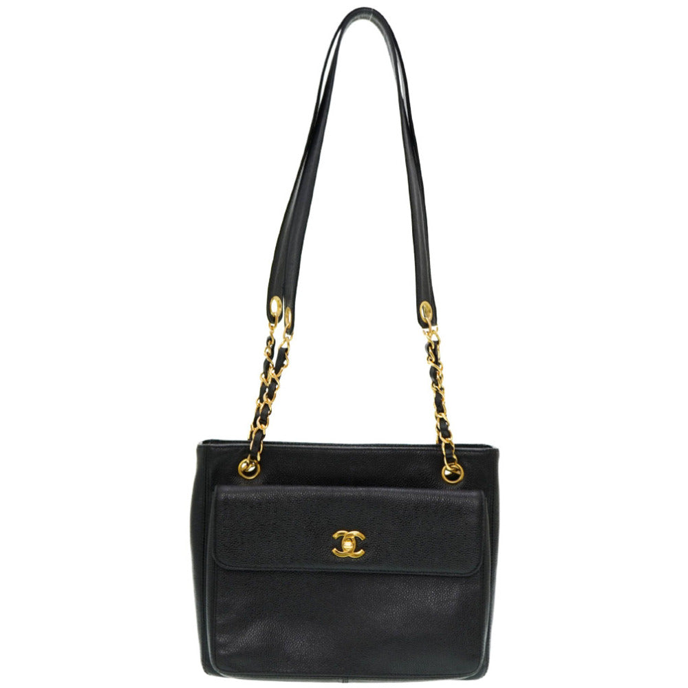 CHANEL Shoulder Bag Caviar skin black W Face Chain Shoulder Bag Women Used