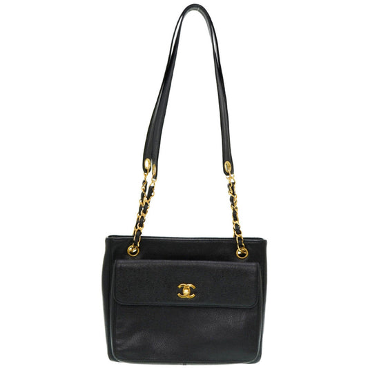CHANEL Shoulder Bag Caviar skin black W Face Chain Shoulder Bag Women Used