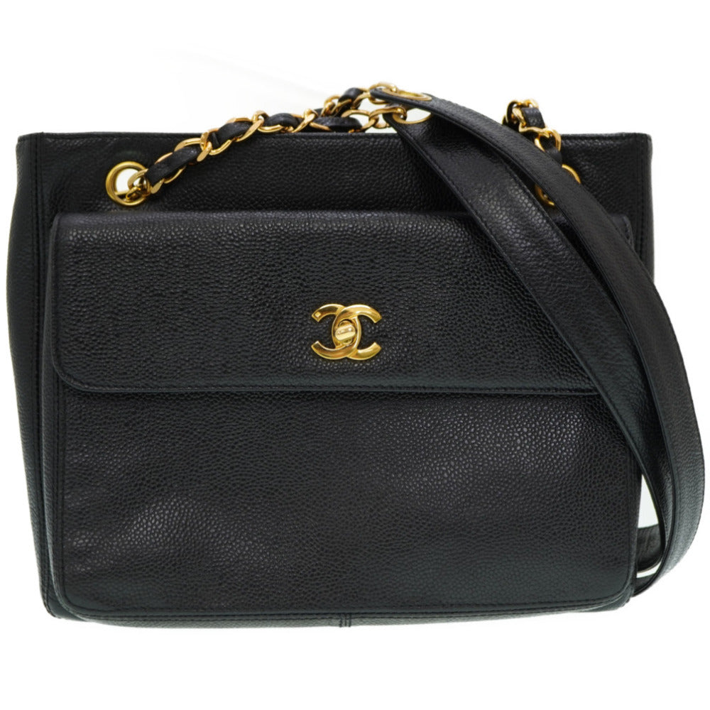 CHANEL Shoulder Bag Caviar skin black W Face Chain Shoulder Bag Women Used