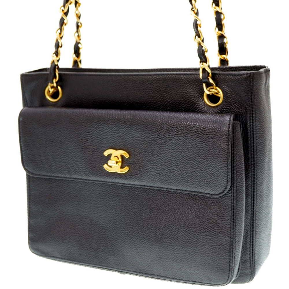 CHANEL Shoulder Bag Caviar skin black W Face Chain Shoulder Bag Women Used