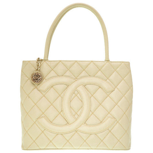 CHANEL Tote Bag Caviar skin Ivory Grey Replica Tote Women Used
