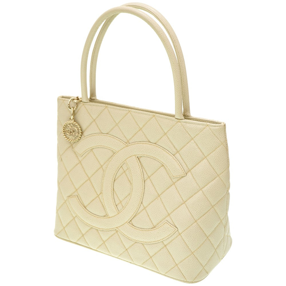 CHANEL Tote Bag Caviar skin Ivory Grey Replica Tote Women Used