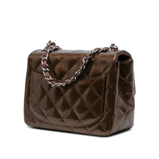 Brown Chanel Mini Square Classic Patent Single Flap Shoulder Bag