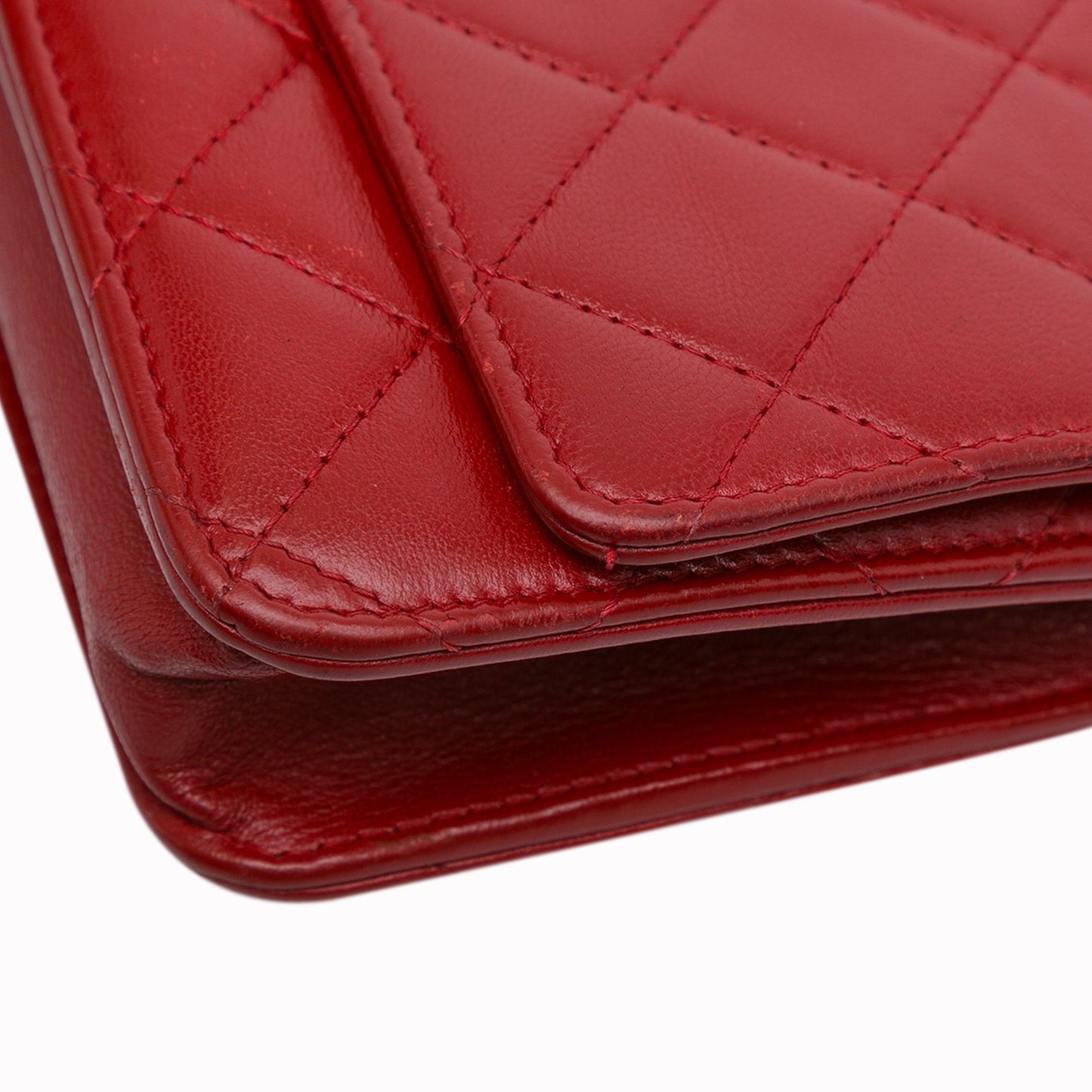 Red Chanel Classic Lambskin Wallet on Chain Crossbody Bag