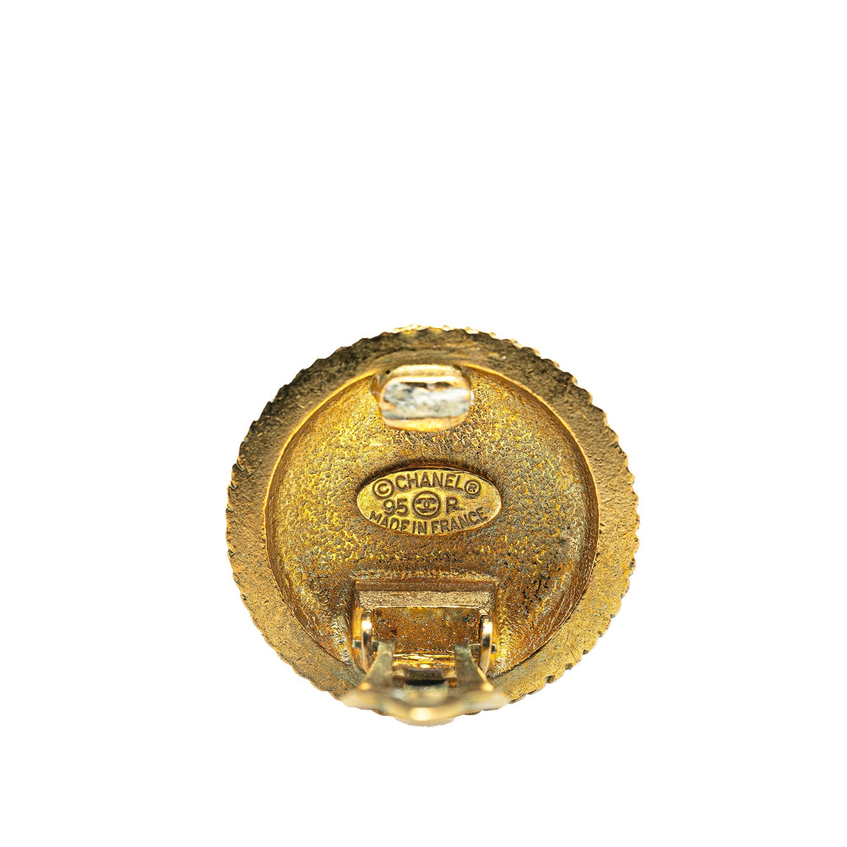 Gold Chanel Gold Plated CC Round Clip On Earrings