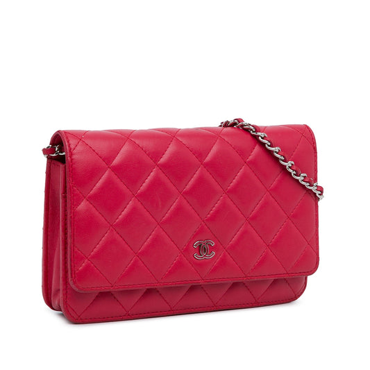 Pink Chanel Classic Lambskin Wallet on Chain Crossbody Bag