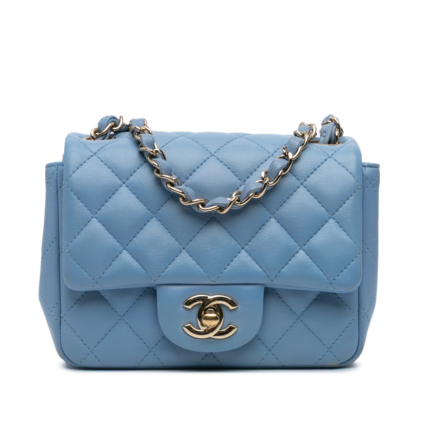 Blue Chanel Mini Square Classic Lambskin Single Flap Crossbody Bag