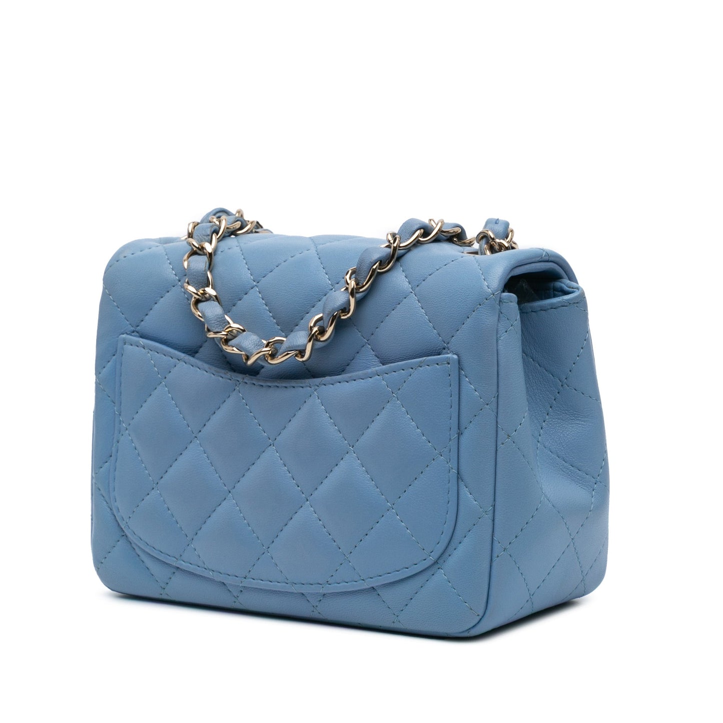 Blue Chanel Mini Square Classic Lambskin Single Flap Crossbody Bag