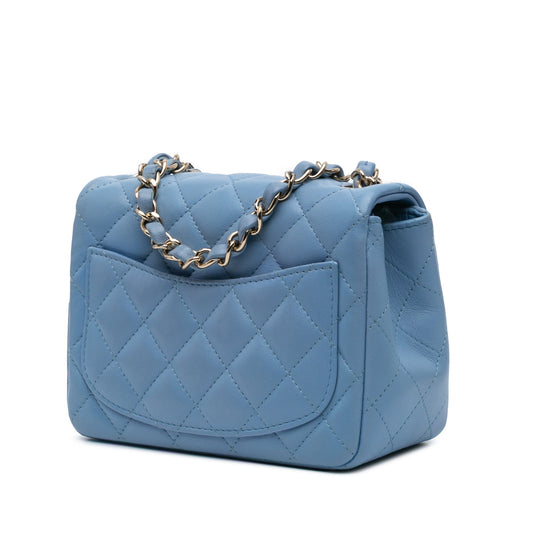 Blue Chanel Mini Square Classic Lambskin Single Flap Crossbody Bag