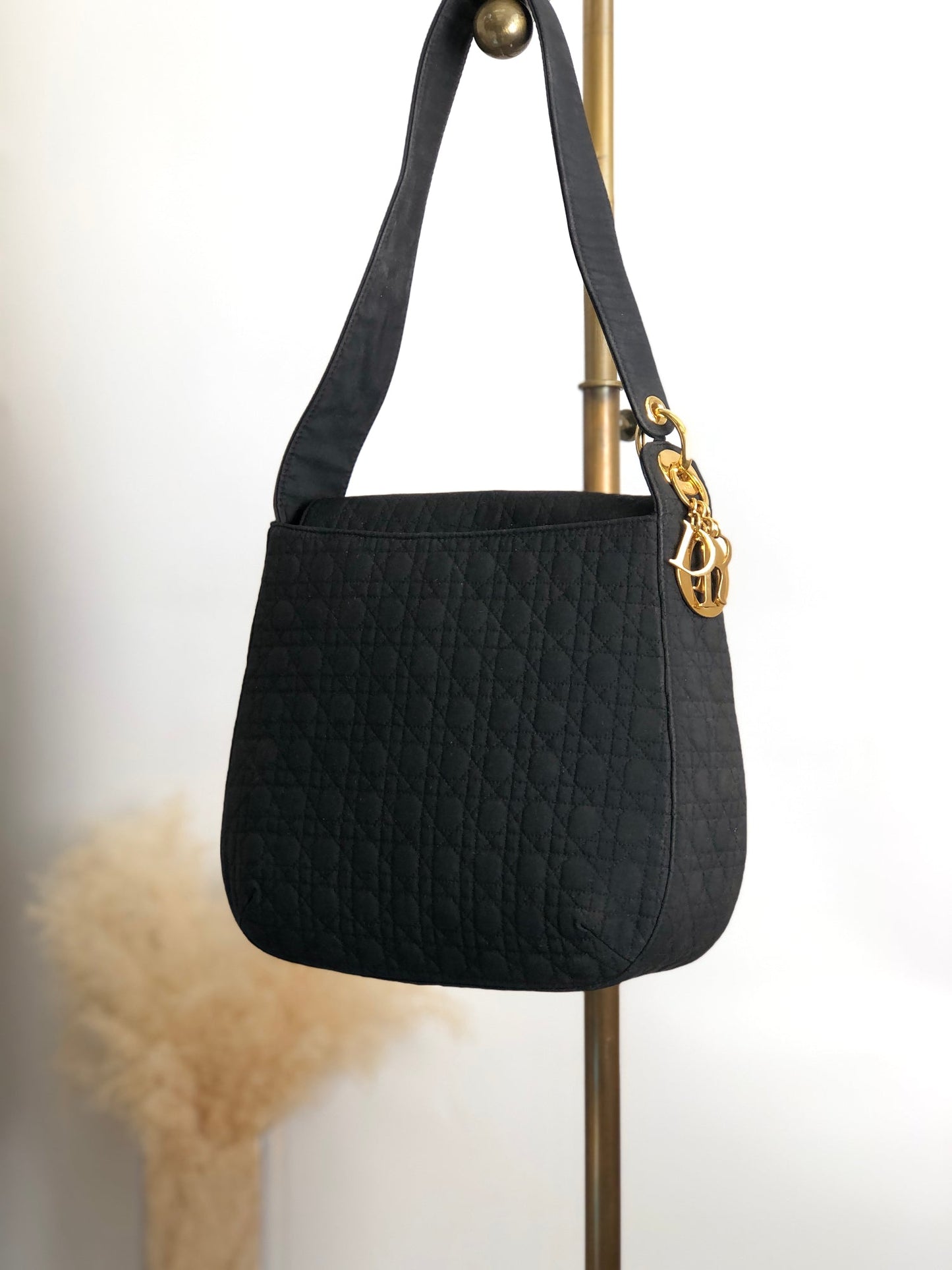 Christian Dior Cannage Logo Charm Shoulder bag Black Vintage jbwgb7