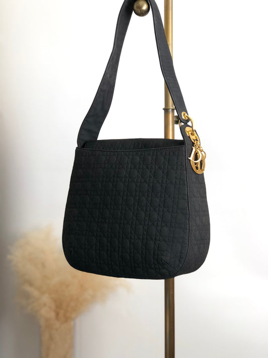 Christian Dior Cannage Logo Charm Shoulder bag Black Vintage jbwgb7