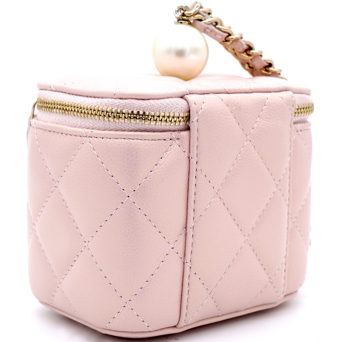 Chanel Mini Caviar GHW Vanity Case with Pearl Details Light Pink
