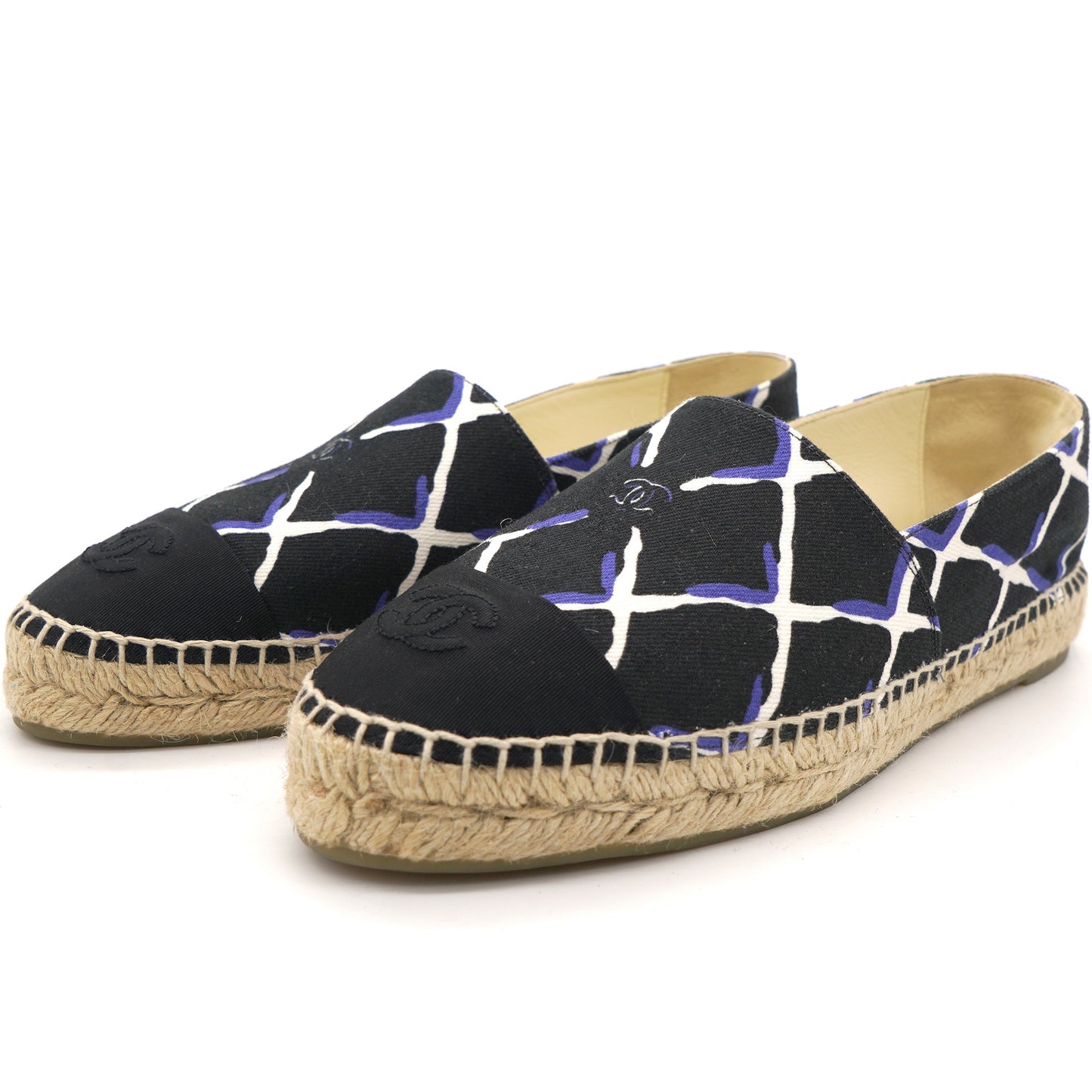 Chanel Black Printed Canvas Espadrilles 39