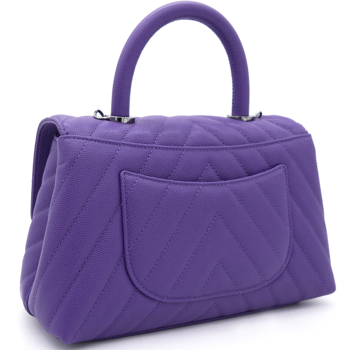 Chanel Purple Chevron Caviar Leather Mini Coco Top Handle Bag
