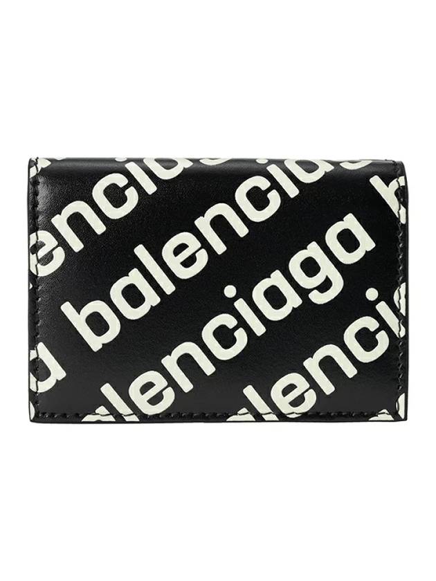 Luxury Balenciaga  All-Over Logo Print Tri-Fold Half Wallet Black