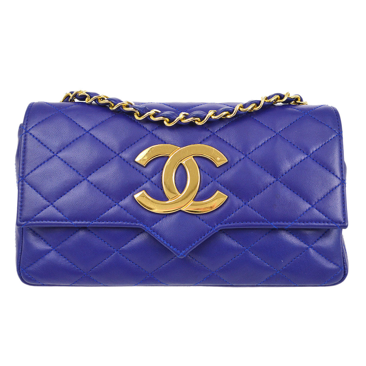 CHANEL 1989-1991 Blue Lambskin Pointed Flap Mini