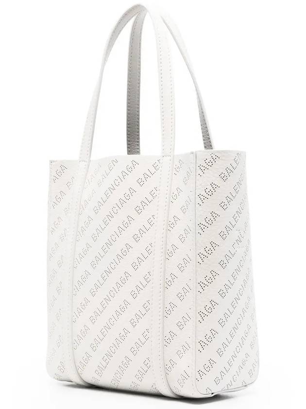 Luxury Balenciaga  Everyday All Over Logo Leather Tote Back White