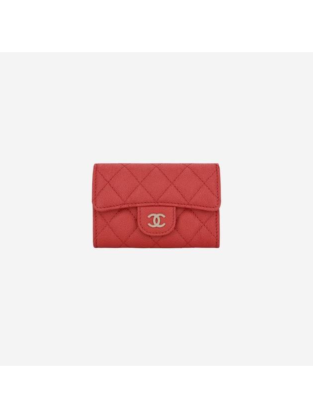 Classic Gold Logo Caviar Card Wallet Red Chanel