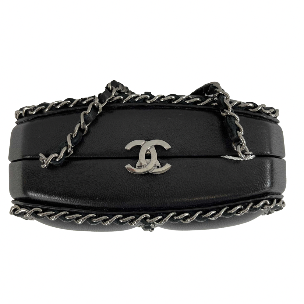 CHANEL - Chain Around Mini Crossbody / Clutch - Black / Silver Leather Bag