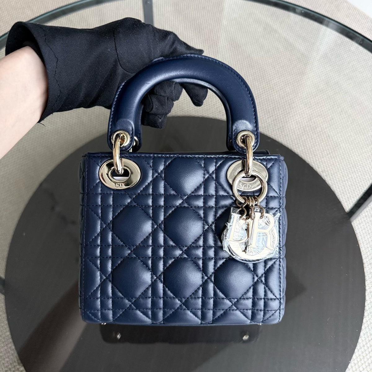 Dior Lady Mini - Cannage Lambskin Dark Blue Gold Hardware Adjustable Strap