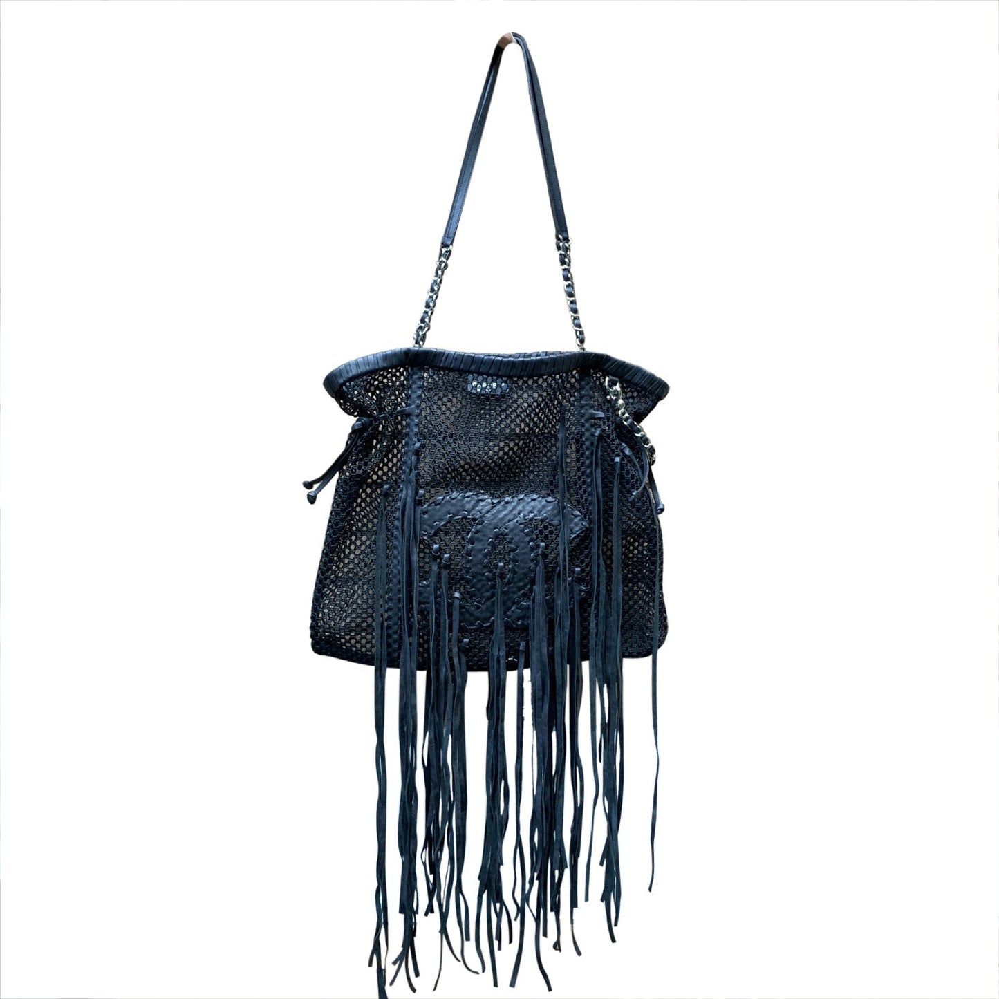 CHANEL Limited Edition Resort 2011 Black Fringe Mesh Tote Bag
