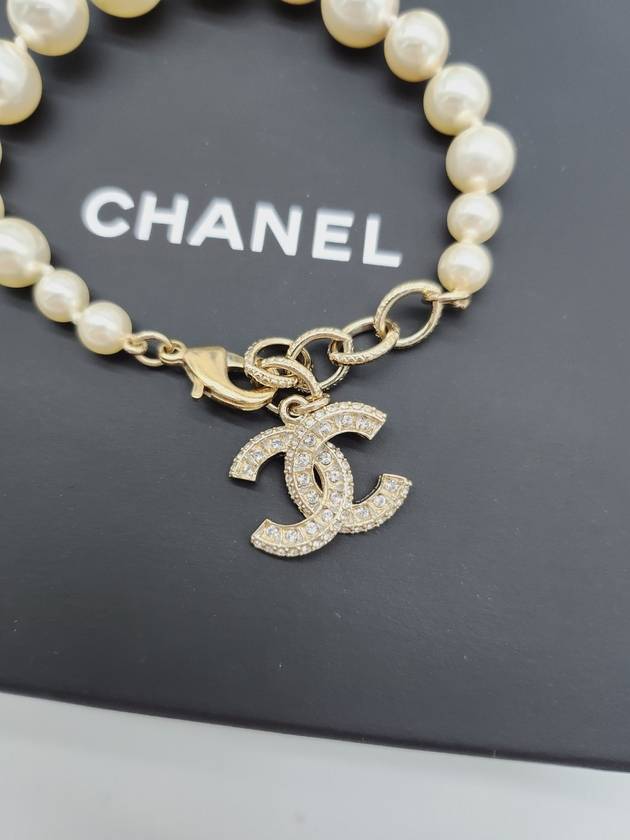 Crystal CC Logo Pearl Bracelet White Chanel