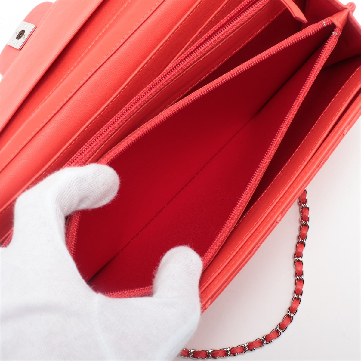 Chanel Ultra Stitch  Chain Wallet Red Silver G  14th A50041