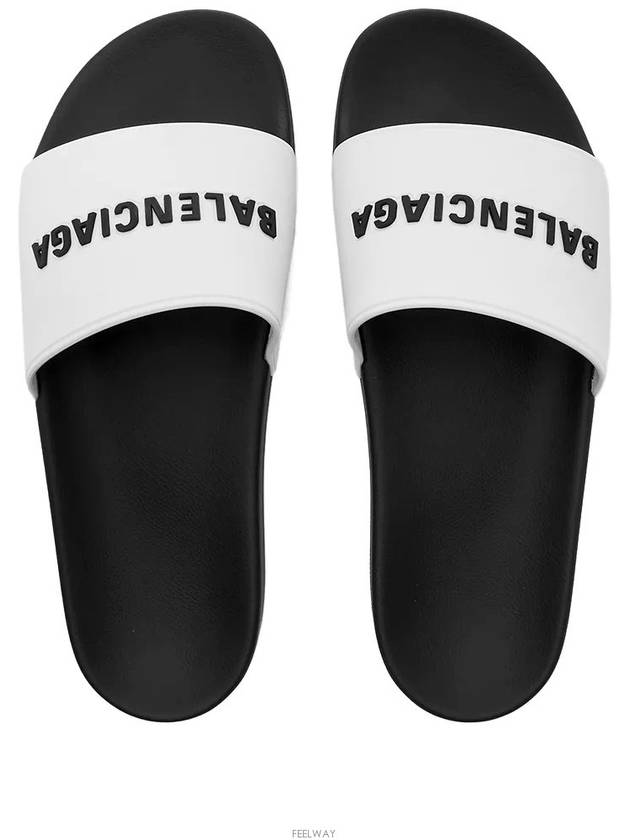 Luxury Balenciaga  Logo Pool Slippers White