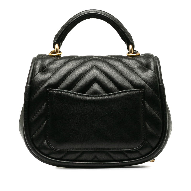 Chanel Coco V Stick Top Handle  Chain Shoulder Bag Black Leather  CHANEL [Middle] Vintage