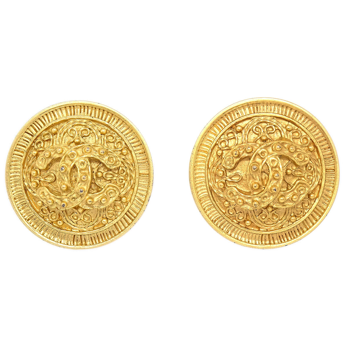 Chanel 1994 Gold 'CC' Filigree Earrings Large