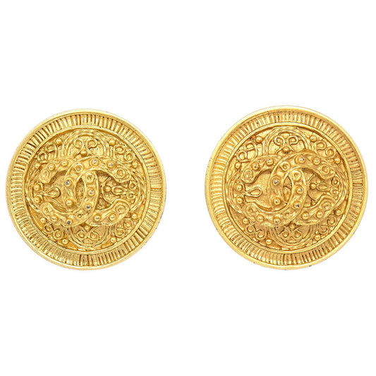 Chanel 1994 Gold 'CC' Filigree Earrings Large