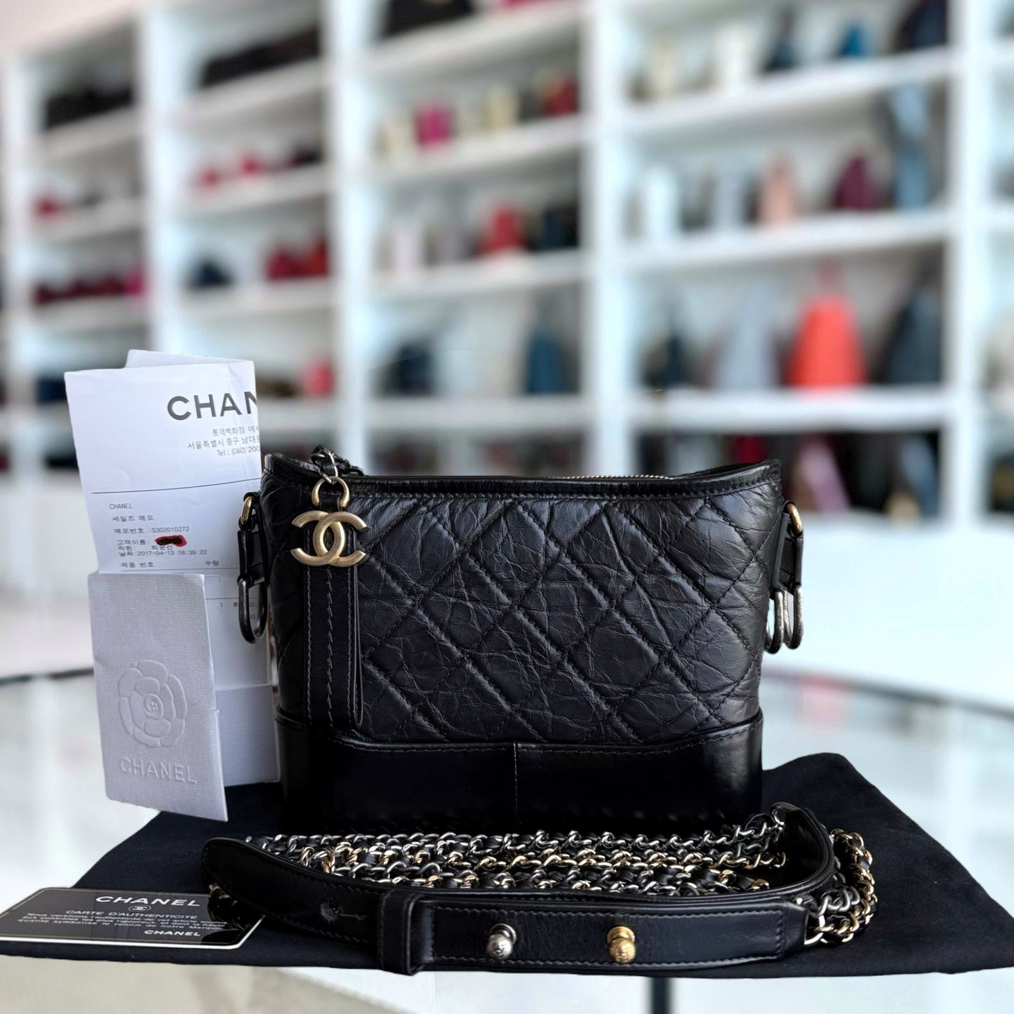 Chanel Gabrielle Small - Quilted Aged Calfskin Black Two-tone Gold Hardware