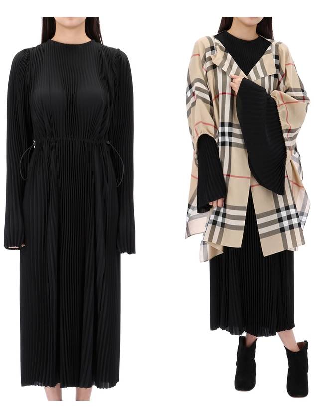 Luxury Balenciaga  Pleated Crepe De Chine Midi Dress Black