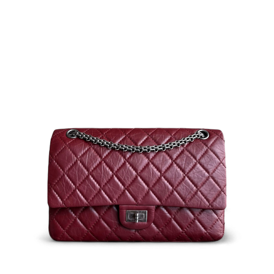 Chanel 2.55 Reissue 226 Medium - 28CM Quilted Aged Calfskin Burgundy Dark Red Ruthenium Silver Hardware Series 12