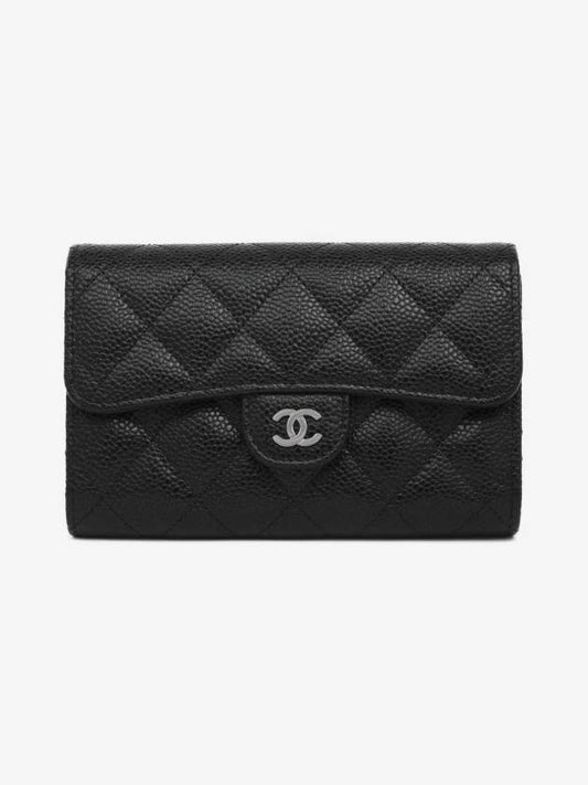 Classic medium wallet black caviar silver plate AP0232 Chanel