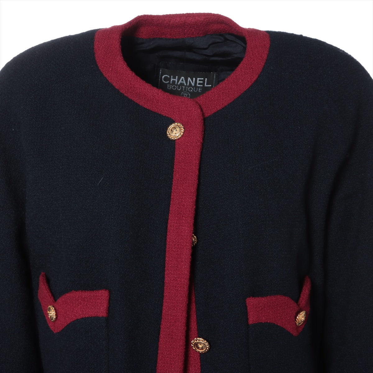 Chanel Coconut Button Vintage Wool Setup 34  Navy x Red 20370 Wicker G Button