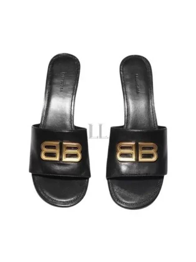 Luxury Balenciaga  BB Leather Slipper Heels Black