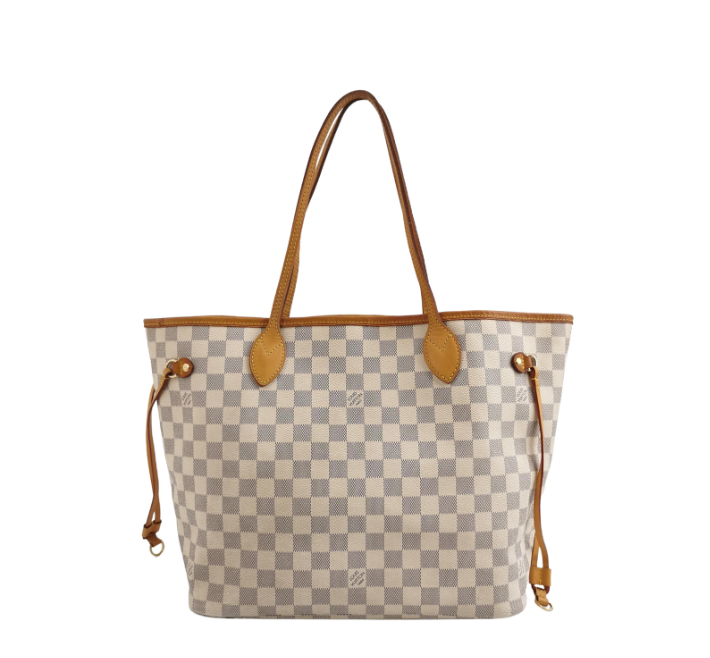 Preloved Louis Vuitton(LV) Damier Azur Neverfull  tote Bag MM White 24090878857261
