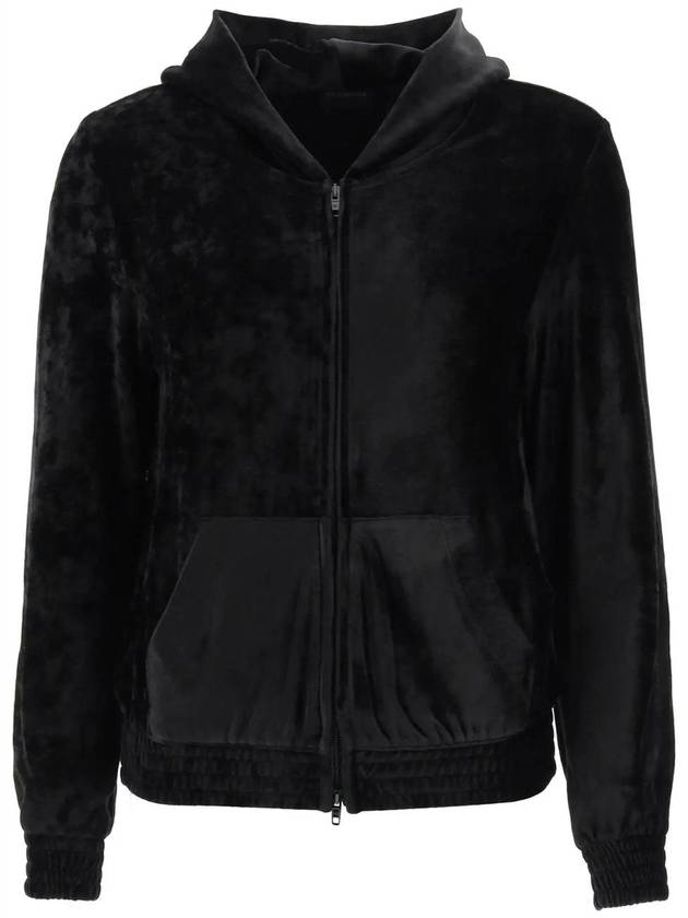 Luxury Balenciaga  Women's BB Paris Strass Velvet  Zip-Up Hoodie Black