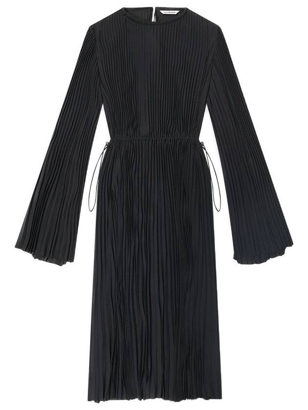 Luxury Balenciaga  Pleated Crepe De Chine Midi Dress Black