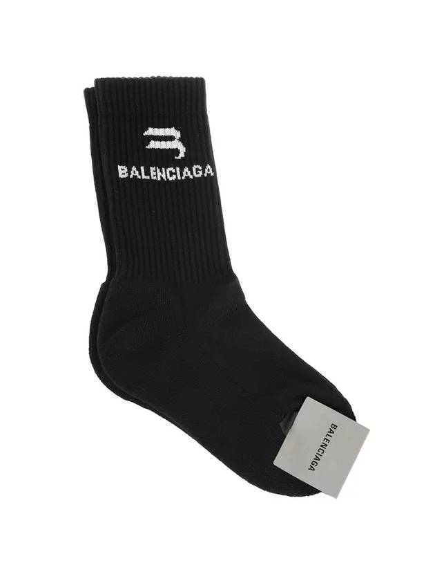 Luxury Balenciaga  Logo Ribbed Cotton Socks Black