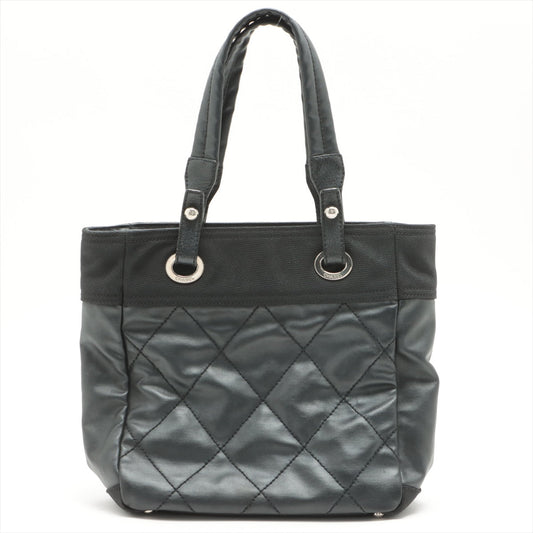 Chanel PARIBIARITZ PM  Linen Tote Bag Black Silver Gold