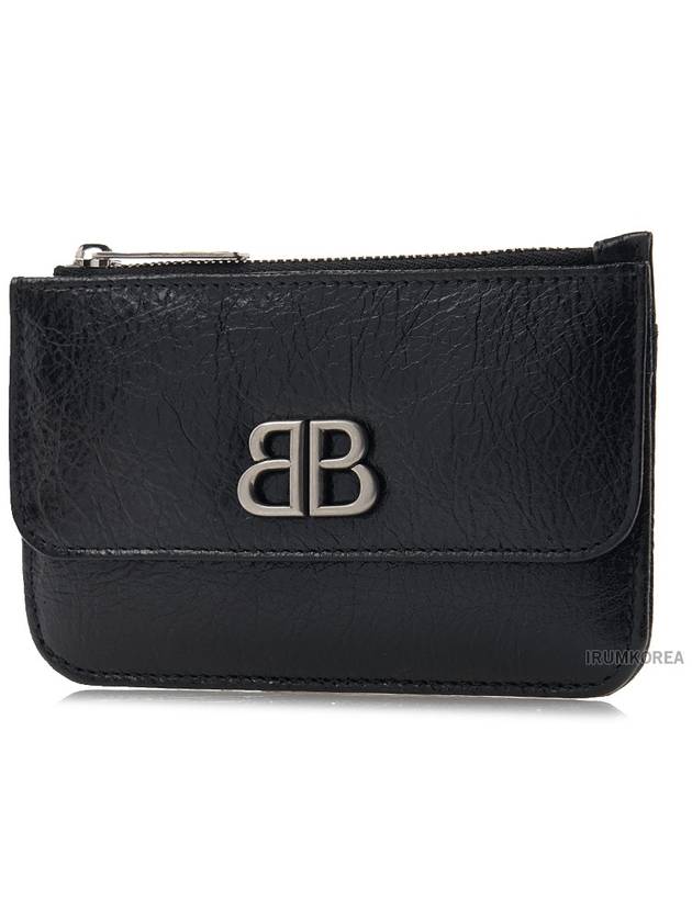 Luxury Balenciaga  BB Logo Zipper Card Wallet Black