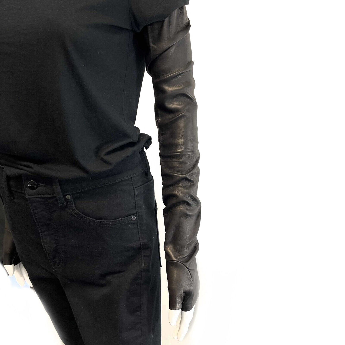 Top Quality Chanel New w/ Tags Leather Fingerless Long Gloves Black 18A 7.5