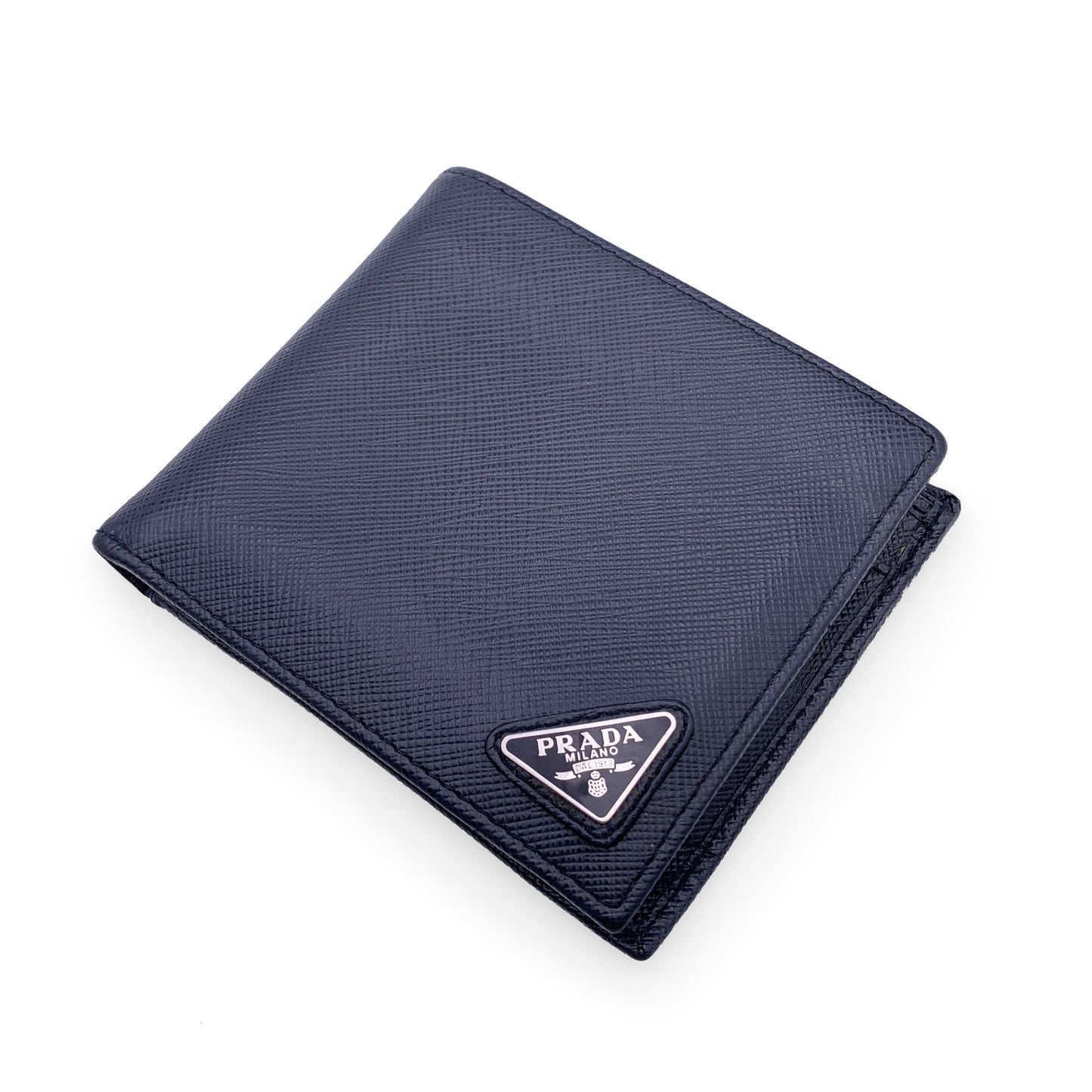 PRADA Blue Saffiano Leather Bifold Wallet Coin Purse