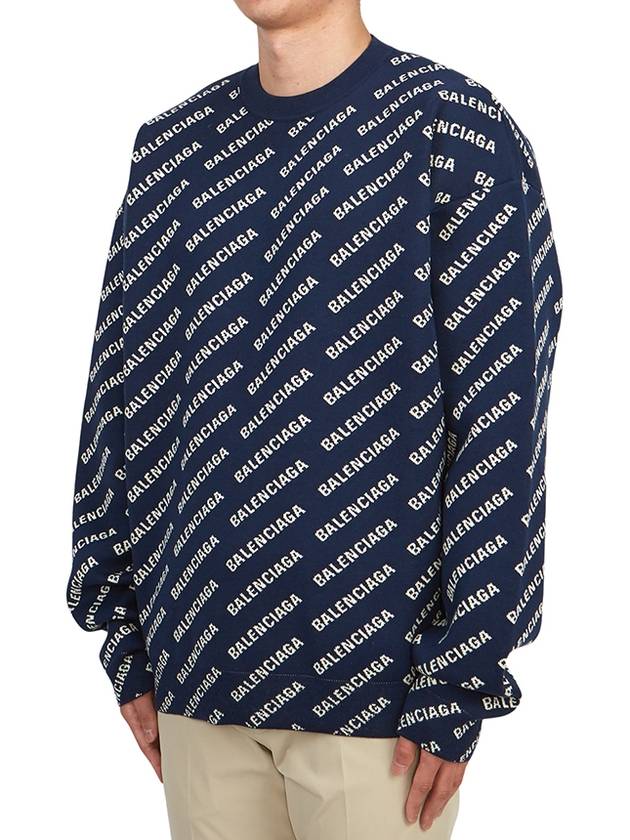 Luxury Balenciaga  Allover Logo Crew Sweatshirt Navy
