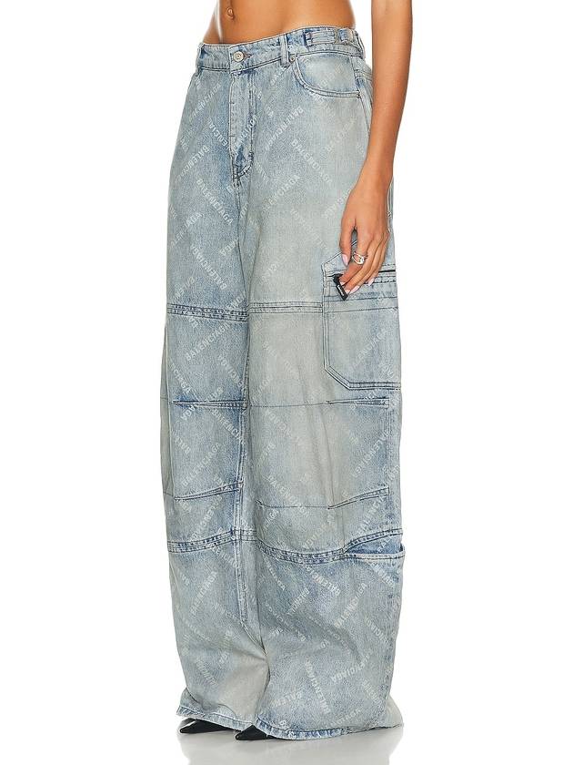 Luxury Balenciaga  Bal Diagonal Allover Cargo Wide Jeans Blue
