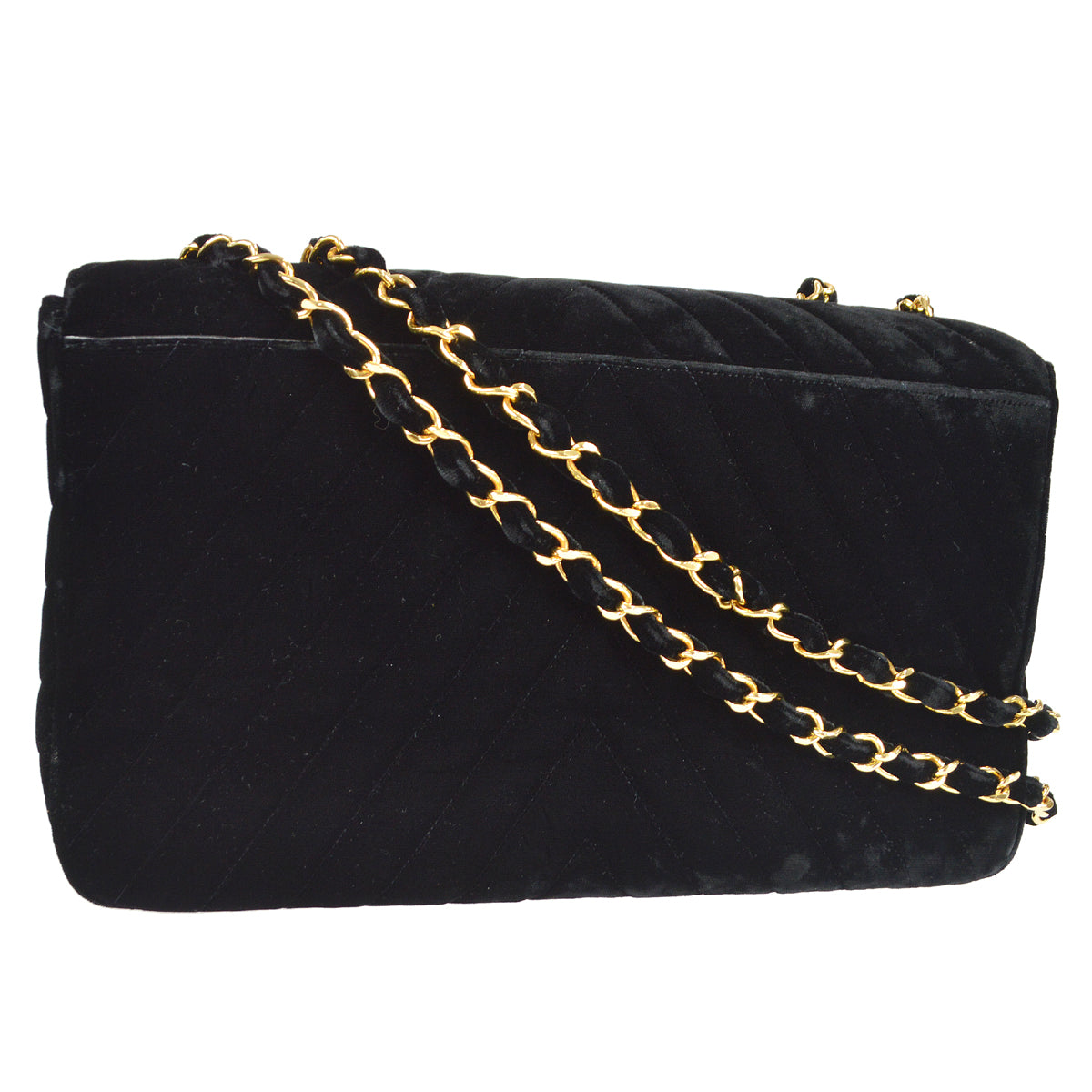 CHANEL * 1990s Black Velvet Chevron Classic Flap Maxi
