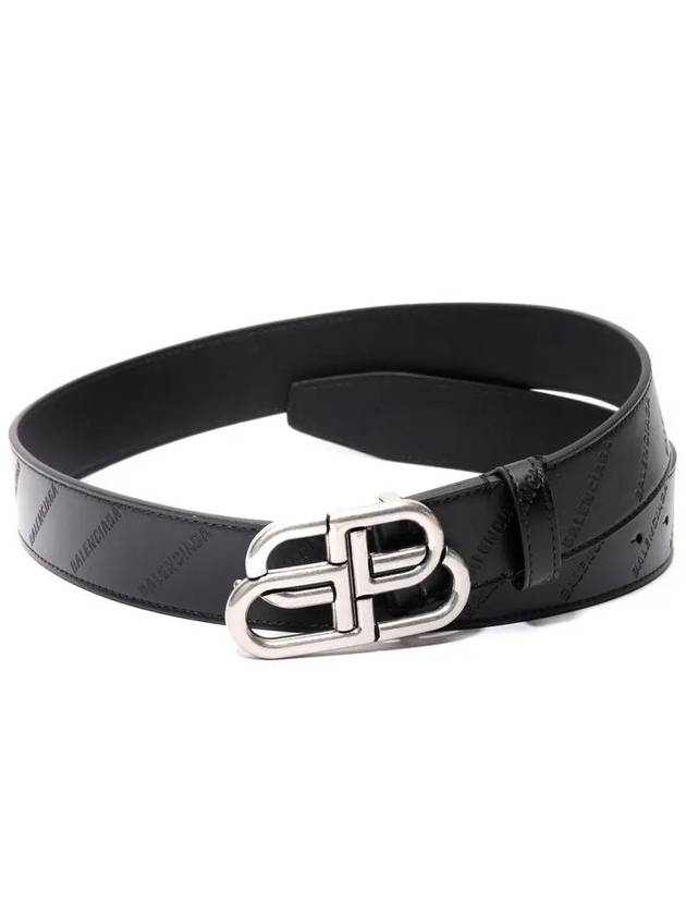 Luxury Balenciaga  BB Logo Leather Belt Black