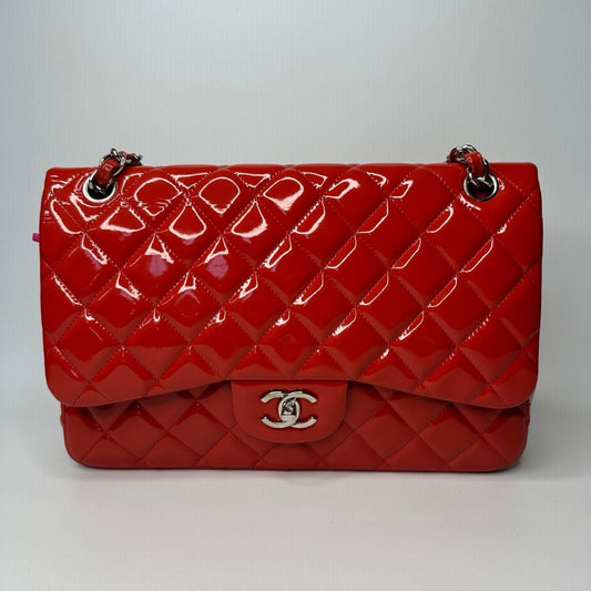 Chanel classic flap bag patent leather red -NG102764
